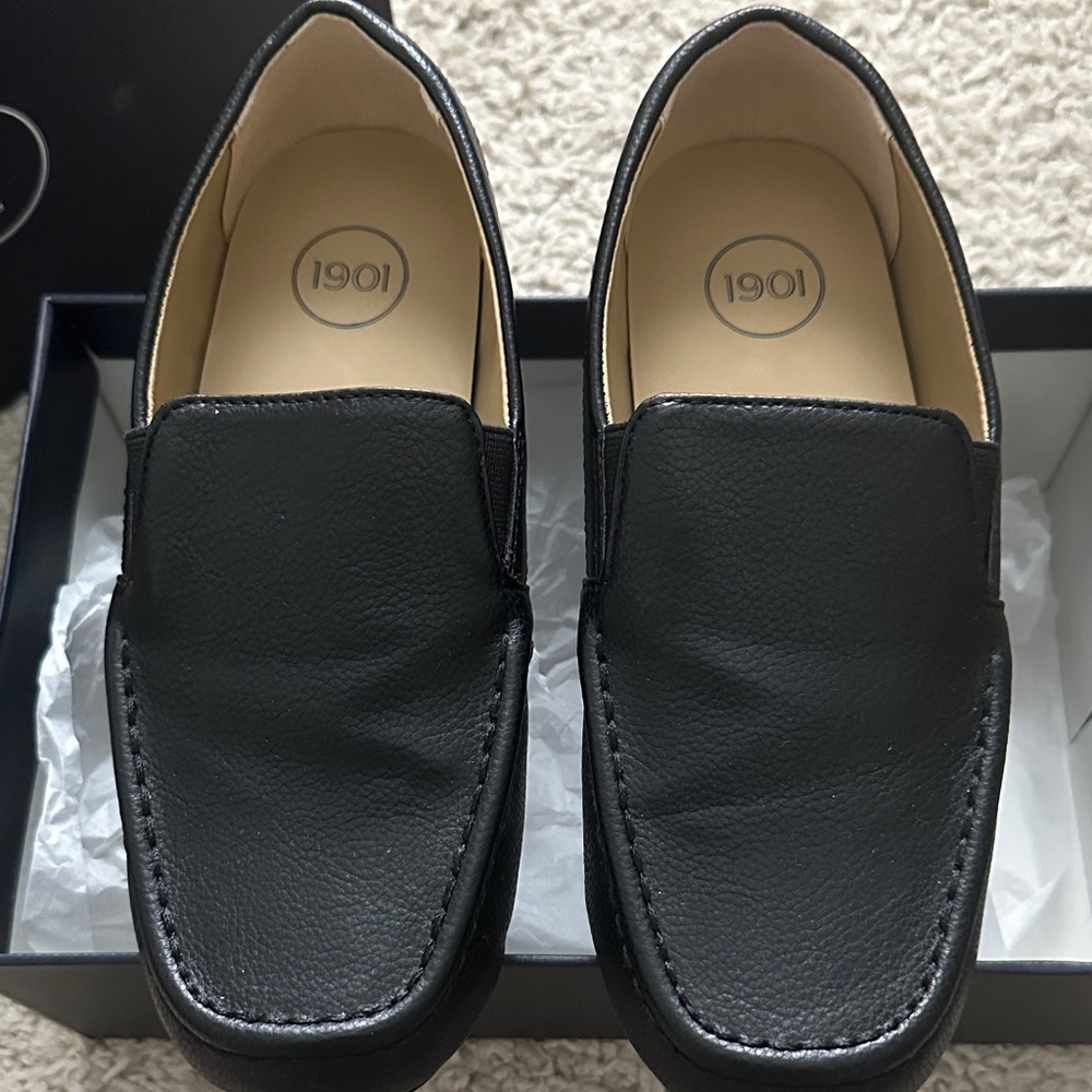 1901 Kids Black Leather Slip-On Loafers